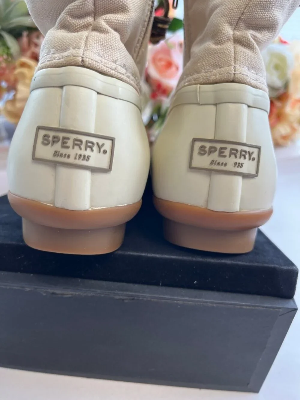 Sperry Saltwater Duck Rain Boots Ivory Cream Side Zip Women's Size 7